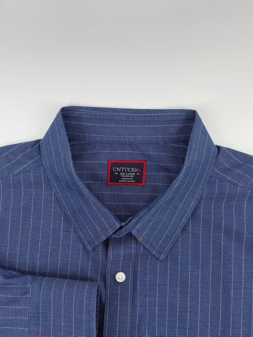 UNTUCKit Men's Navy Blue Pinstripe Dress Shirt